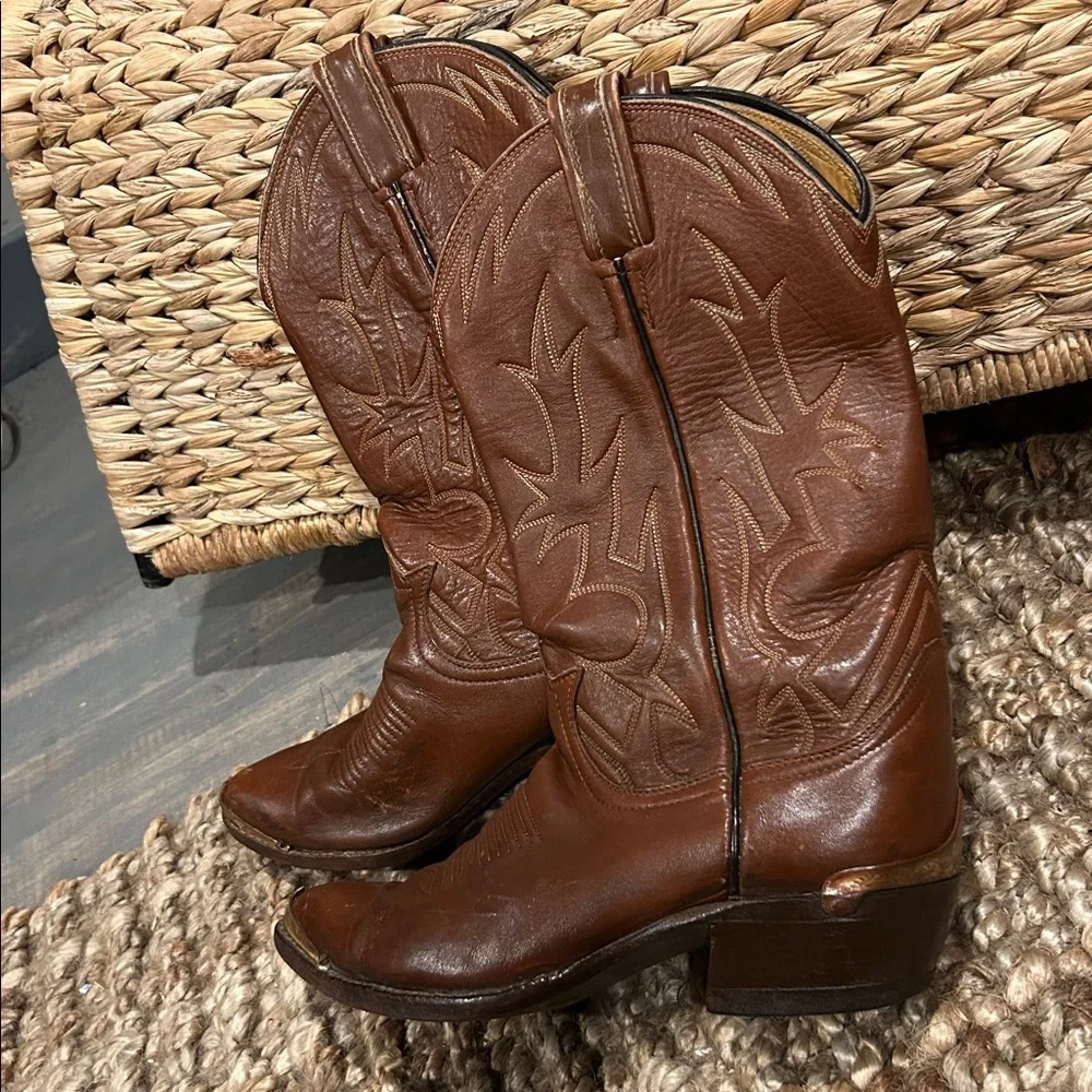 Vintage Tony Lama Women Western Gold Toe Cap Cowboy Boots